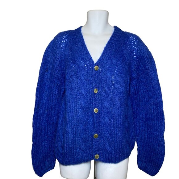 Vintage Hand Knit Cardigan Sweater By Damon Italy Mens M Mohair Wool Button Up - Picture 1 of 7